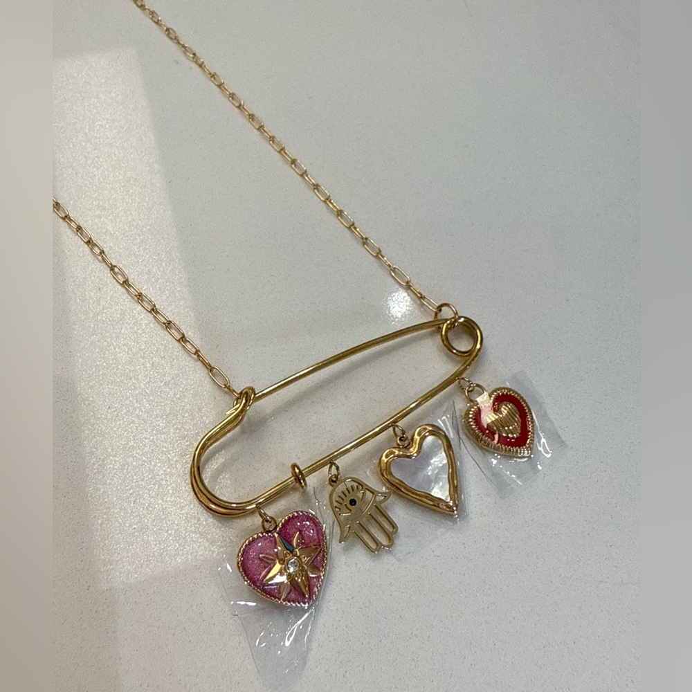Celine13‎ 18K Gold Plated Spiritual Talisman Necklace – Hearts & Hamsa Charms - Picture 6 of 11
